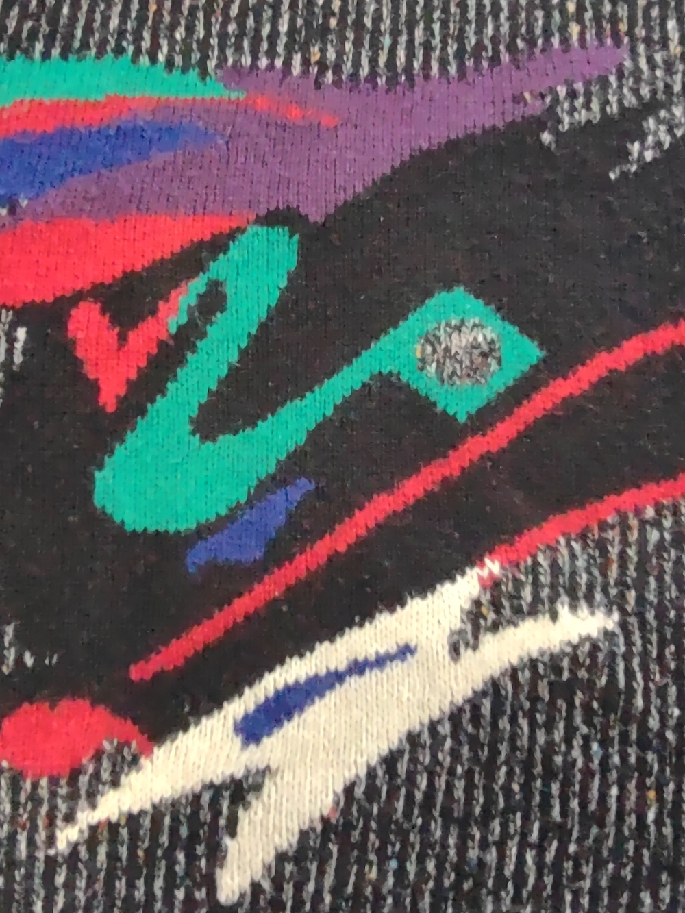 Vtg Concrete Men's Black Marled Crewneck Sweater with Abstract Color Block - Picture 6 of 8